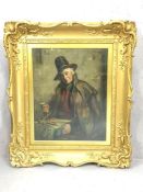 Robert Hope (British, 1869-1936): R. Hope A.R.S.A Oil on Canvas "The Pedlar" in Ornate Gilt Frame.