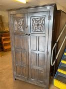 Dark wood two door vintage wardrobe, approx 107cm x 49cm x 184cm tall