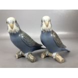 Two Royal Copenhagen ceramic budgies, each marked 2210, each approx 15cm in length