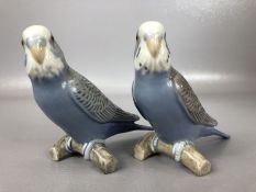 Two Royal Copenhagen ceramic budgies, each marked 2210, each approx 15cm in length