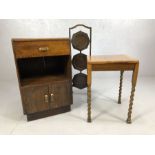 Three pieces of vintage furniture: a cabinet / bedside, an occasional table with barley twist legs