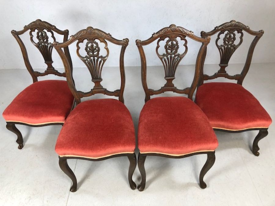 Set of four ornate velvet seated chairs, two small with castors to front feet - Image 3 of 4