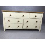 Modern pine topped chest of seven drawers, approx 149cm x 42cm x 77cm tall