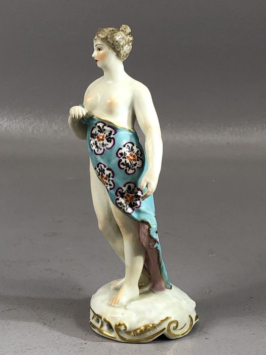 Fine porcelain figure of a partially clothed woman, gold anchor mark to rear of base, approx 14cm in - Bild 2 aus 7