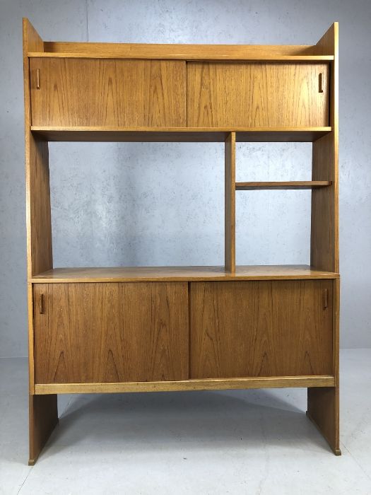 Mid Century wall unit with cupboards and shelves, approx 120cm x 25cm x 168cm tall