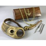Boxed Boatswains whistle on chain and an original Sailors leather thumb strap and various needles