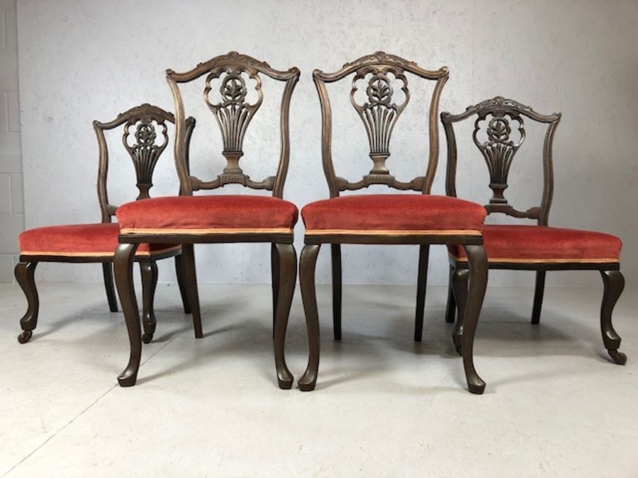 Set of four ornate velvet seated chairs, two small with castors to front feet - Image 2 of 4