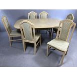 Pale wood extending dining table with six chairs, table approx. 117cm x 89cm