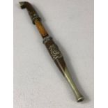 Japanese carved bronze and bamboo smoking pipe, approx 20.5cm in length