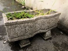 Raised concrete oblong planter, approx 62cm wide