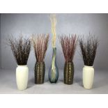Modern Interiors: Collection of five tall contemporary vases, each with faux grasses, the tallest