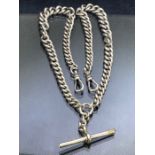 Silver 925 Albert & double watch chain approx 25cm in length and 52g