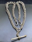 Silver 925 Albert & double watch chain approx 25cm in length and 52g