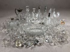 Good large collection of glassware to include decanters, wine, liqueur and sherry glasses, vases,