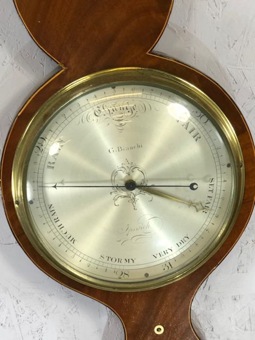 Mahogany Wheel barometer, the 21cm dial signed G Bianchi, Ipswich, the neck set with an alcohol - Image 2 of 11