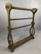 Large wooden towel rail with turned detailing, approx 81cm wide x 90cm tall