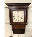 Mahogany cased wall clock by Banister of Lichfield, with lead weight and pendulum