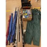 Collection of Sea fishing gear to include: 2 x Tripods, Normark Beach Rod, Abu 12ft Rod, 14ft