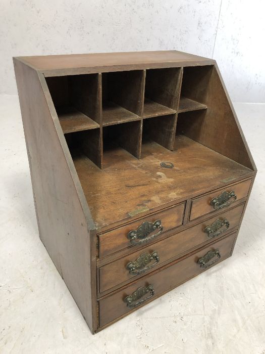 Vintage desk top drawers and pigeon holes, four drawers with and metal handles, approx 36cm x 28cm x - Image 3 of 4