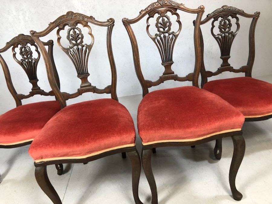 Set of four ornate velvet seated chairs, two small with castors to front feet - Image 4 of 4