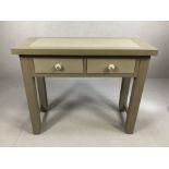 Modern painted grey console table with two drawers, approx 100cm x 42cm x 80cm tall