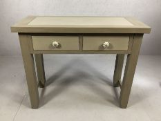 Modern painted grey console table with two drawers, approx 100cm x 42cm x 80cm tall