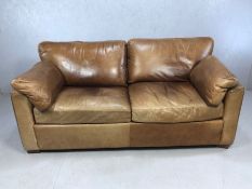 Large two seater brown leather sofa, approx 190cm in length x 95cm deep