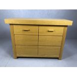 Modern light wood storage / office cupboard with two internal drawers, approx 117cm x 42cm x 86cm