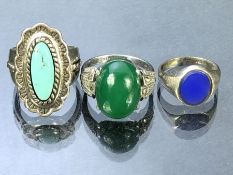 Three Silver rings set with stones