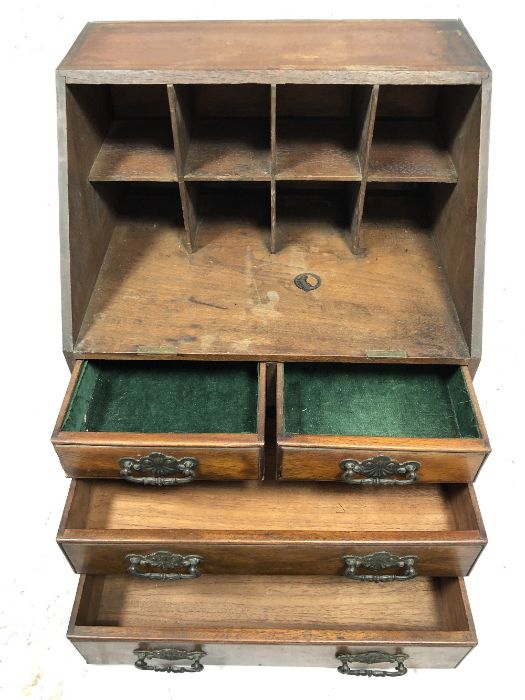 Vintage desk top drawers and pigeon holes, four drawers with and metal handles, approx 36cm x 28cm x - Image 2 of 4
