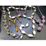 Collection of Silver jewellery to include Tigers Eye Necklace, matching silver necklace and
