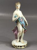 Fine porcelain figure of a partially clothed woman, gold anchor mark to rear of base, approx 14cm in