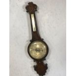 Barometer with silvered dial, thermometer, detailed with inlay, approx 105cm tall