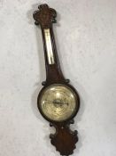 Barometer with silvered dial, thermometer, detailed with inlay, approx 105cm tall