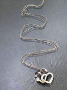 9ct White Gold chain and two 9ct heart shaped pendants, chain approx 52cm and total weight approx