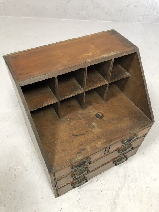 Vintage desk top drawers and pigeon holes, four drawers with and metal handles, approx 36cm x 28cm x - Image 4 of 4
