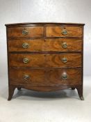 Bow fronted chest of five drawers with original brass handles, approx 106cm x 53cm x 103cm tall