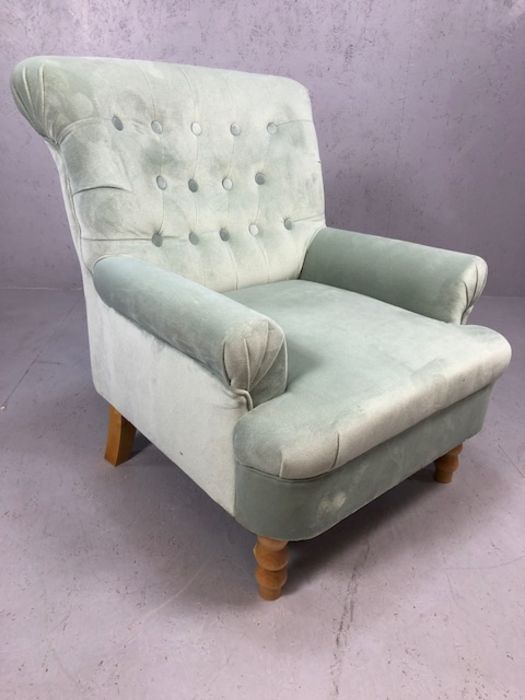 Upholstered pale green, bedroom chair - Image 3 of 5