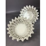 Pair of white ceramic lattice work open baskets with 907 impressed marks to base, each approx 18cm