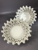 Pair of white ceramic lattice work open baskets with 907 impressed marks to base, each approx 18cm