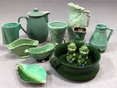 Collection of green ceramics to include Denby coffee pot etc