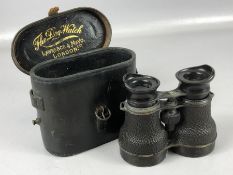 'The Dog-Watch' vintage binoculars by Lawrence & Mayo of London, with leather case (broken