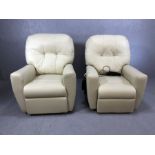 Pair of cream leather armchairs, one an electric recliner