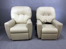 Pair of cream leather armchairs, one an electric recliner