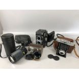Collection of Vintage camera items to include AGFA ISOLETTE II camera, Yashica - 12 camera with