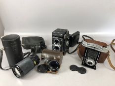 Collection of Vintage camera items to include AGFA ISOLETTE II camera, Yashica - 12 camera with