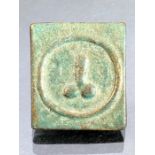 Bronze square weight or token with phallus depiction, possibly Roman, approx 2cm square