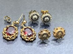 9ct Gold earrings three sets of Vintage appeal