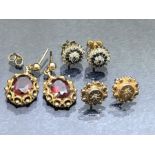 9ct Gold earrings three sets of Vintage appeal