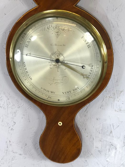 Mahogany Wheel barometer, the 21cm dial signed G Bianchi, Ipswich, the neck set with an alcohol - Image 6 of 11
